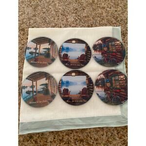 Countryside Lake Cabin Glass Coasters